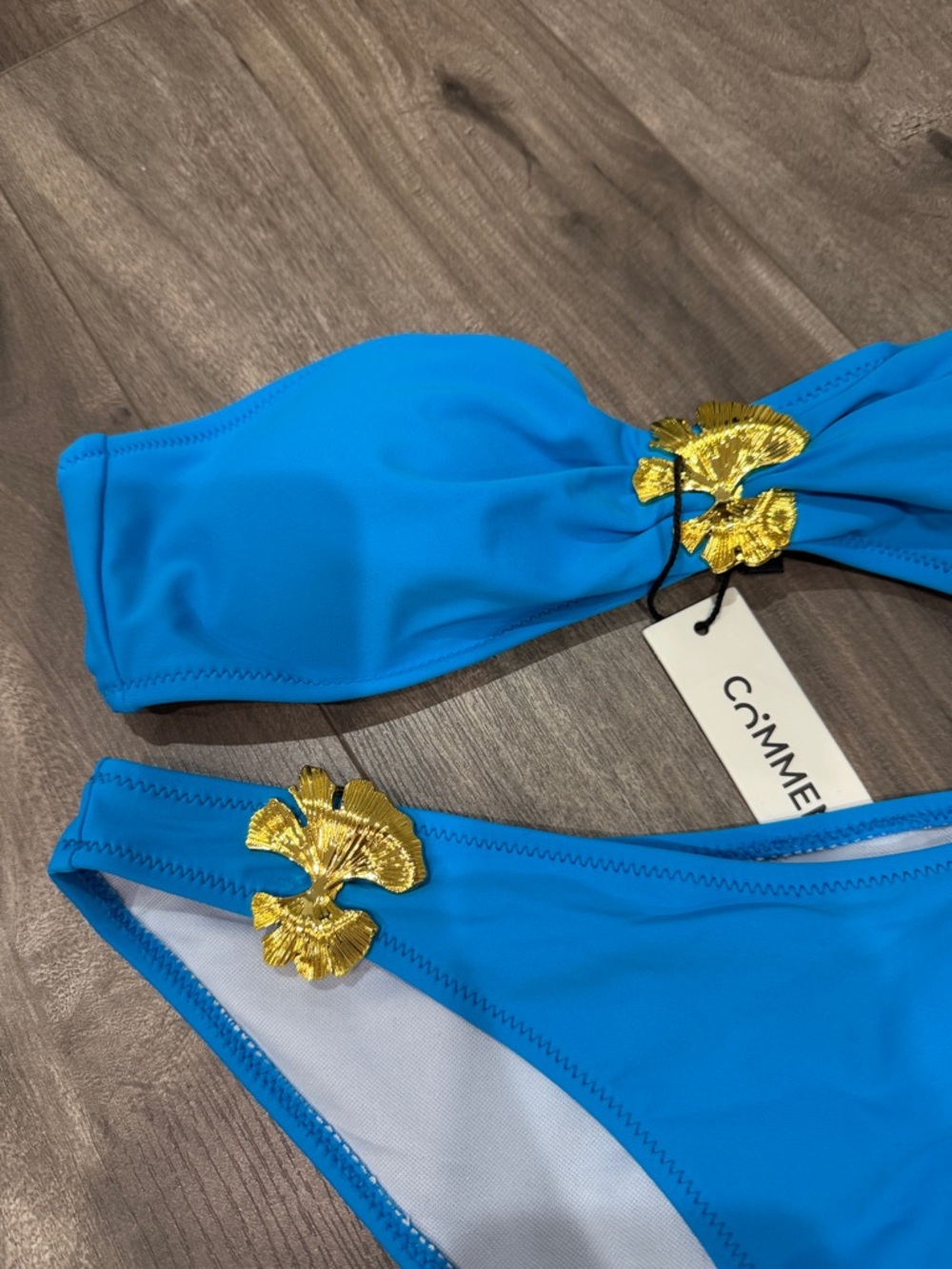 Commense Bright Blue Bandeau Bikini with Gold Hardware - Picture 4 of 11